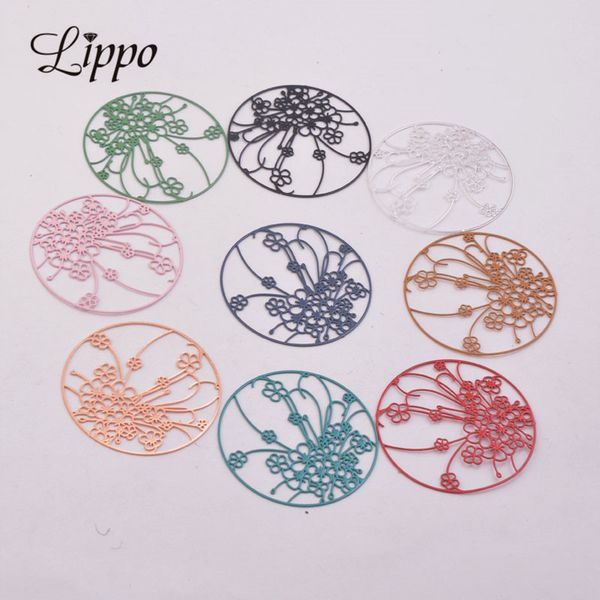

30pcs ab4140 30mm painted flower charm filigree watermark pendant connector metal brass jewelry earring findings, Bronze;silver