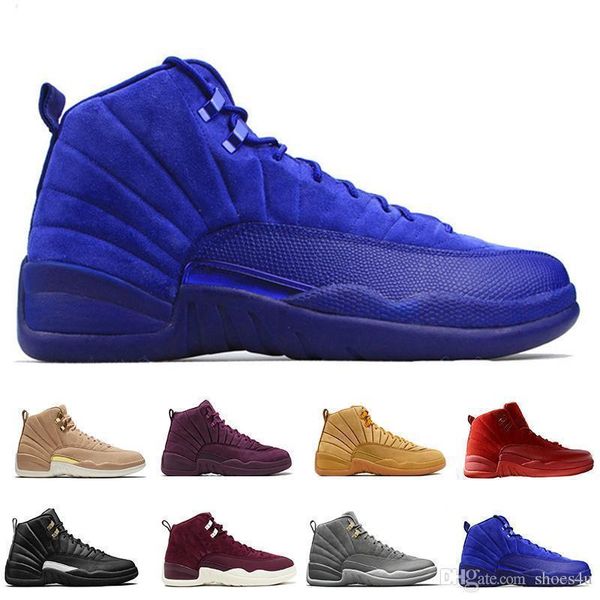 

12 12s men basketball shoes wheat dark grey bordeaux flu game the master taxi playoffs sunrise royal blue red suede wool sports sneakers
