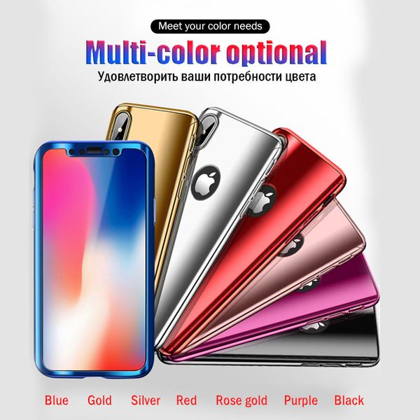 

plating 360 full cover for iphone x xr xs max mirror phone case for iphone 7 8 6 6s plus glitter capa with glass