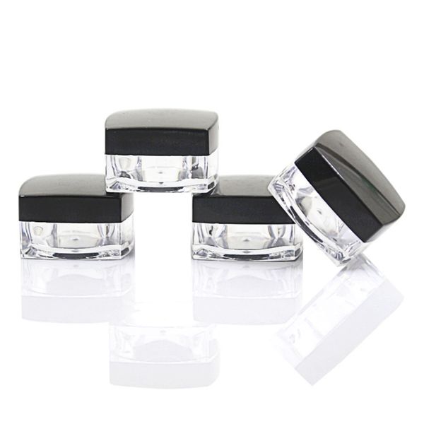 

packing bottles 50 ps/lot acrylic jars for cosmetic refillable bottle with black cap square cream 3g 5g case container