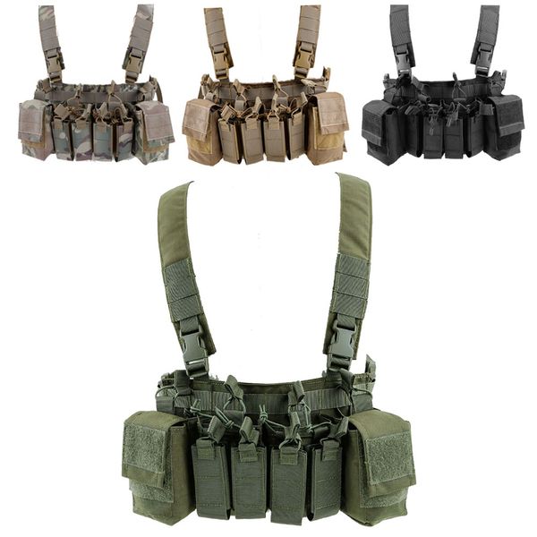 

chest rig x tactical vest armor plate carrier harness hunting military pouch lightweight 7.62 5.45 nylon pistol mag, Black;green