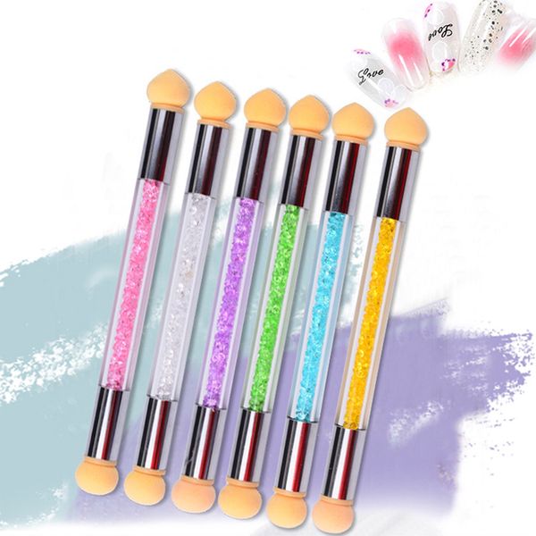 

double-ended silicone nail brush pen reusable plastic sponge head colorful rhinestones drawing manicure tools handle brush, Yellow