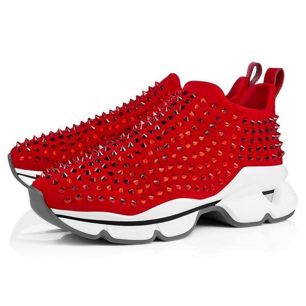 

2019 designer sock shoes studded spikes flats shoes red bottoms men womens party lovers genuine leather rubber sneakers size 36 -46 t18, Black