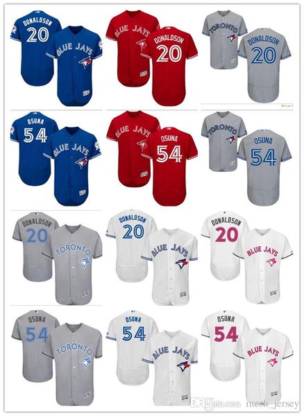 

2018 custom men women youth blue jays jersey #20 josh donaldson 54 roberto osuna home blue white grey baseball jerseys, Blue;black
