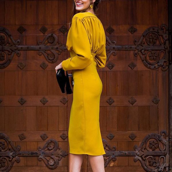 

foreign trade explosion amazon slimming bottom-wrapped evening dress cross-border autumn and winter dresses long sleeves, Black