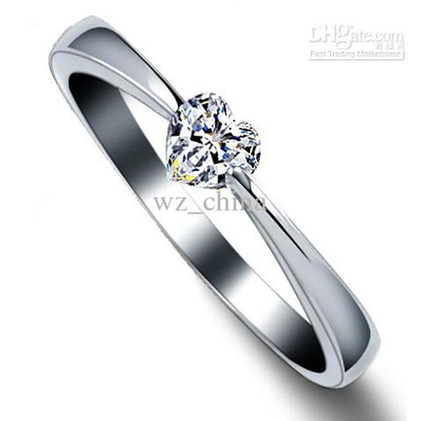 

heart rings love charm finger jewelry 925 sterling silver white gold plated 1ct swiss diamond rings for women hipping, Golden;silver
