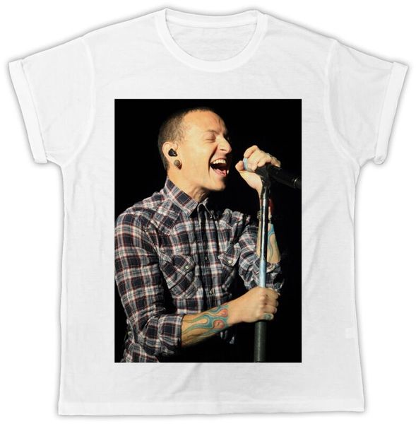 

chester bennington mic singing cool tribute mens tshirt, White;black