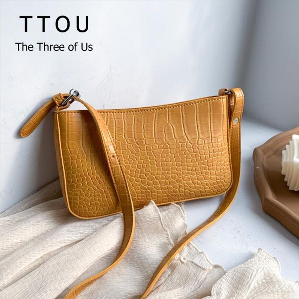 

casual women's solid color handbags crocodile pattern ladies shoulder bags retro female mini purses messenger bags