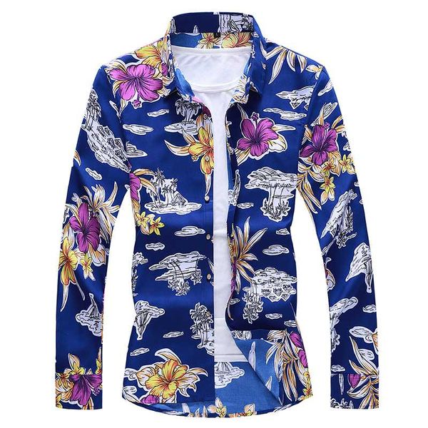 

2019 autumn new long sleeve floral print slim shirt plus size shirt men's casual 100% cotton breathable fashion 7xl, White;black