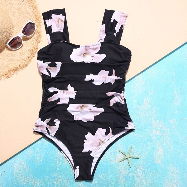 

2019 new yamaxunoumeiwaimaobijini print conservative thin swimsuit female cross-border swimwear, White;black