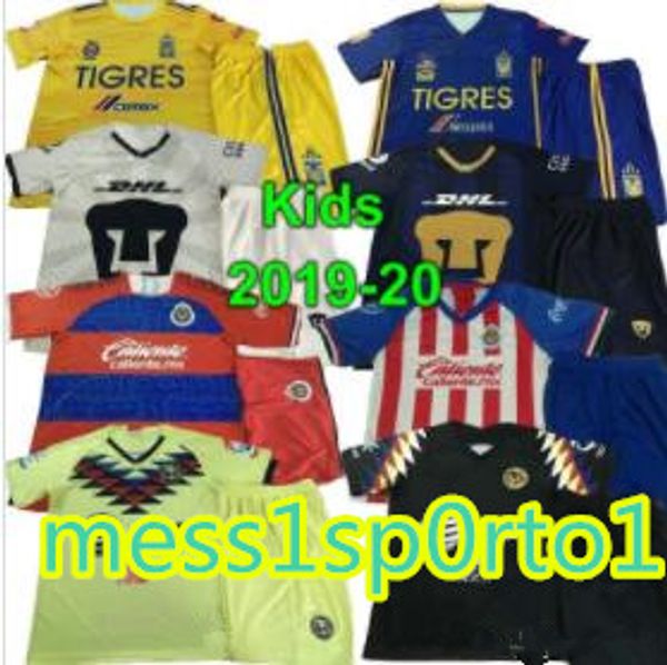

2019 kids kits Mexico club Tigres UANL HOME soccer jersey GIGNAC Chivas 19/20 Guadalajara Kits UNAM Pumasl AWAY child football Shirts Americ