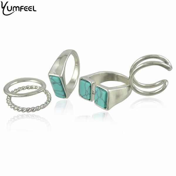 

yumfeel new fashion jewelry rings 5pcs/set synthetic stone ring sets blue color rings jewelry, Golden;silver