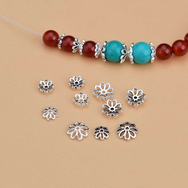 

5pcs 925 sterling silver bead caps 6/8mm beads pendant spacer for diy jewelry making finding beading necklace&bracelet accessory, Blue;slivery