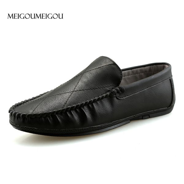 

super soft loafers men slip on beans shoes men leather casual shoes handwork sewing lazy loafers moccasins, Black