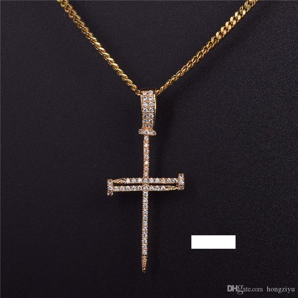 

man women hip hop jewelry zircon nail cross necklace pendant necklace charm bling cubic zircon cuban rope chain for gift, Silver