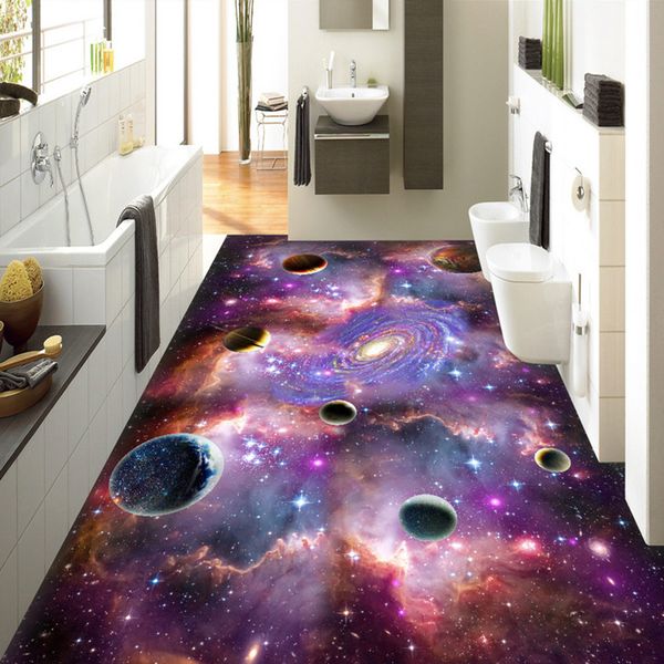 

custom murals wallpaper 3d stereo universe starry sky galaxy floor tiles painting stickers bathroom living room papel de parede