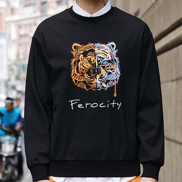 

мужская дизайнер вышивка тигр голова свитер париж толстовка роскошный французский бренд pure kz глаза пуловер свитера хлопок, Black