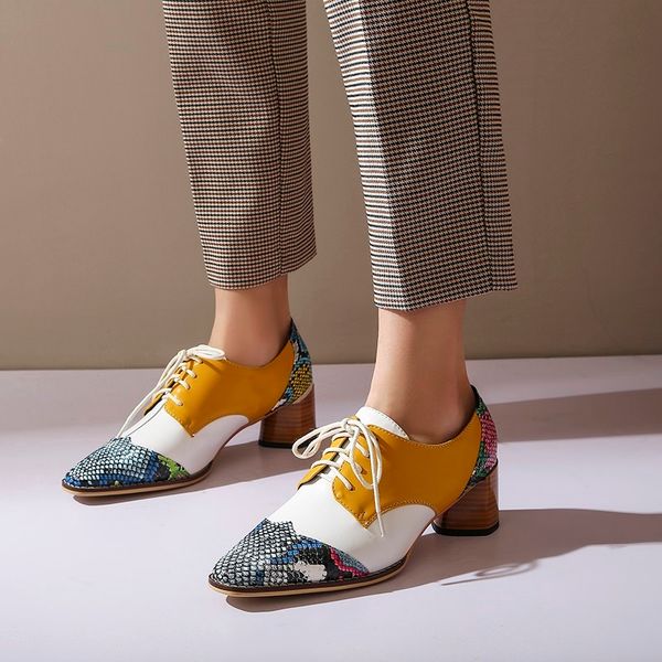 

2020 new spring summer elegant square toe high heels mixed leather black lace-up women pumps party prom office lady shoes