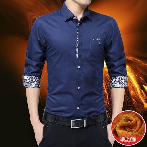 

new furry long sleeve shirt business leisure men's moral cultivation fashion warm shirt, White;black