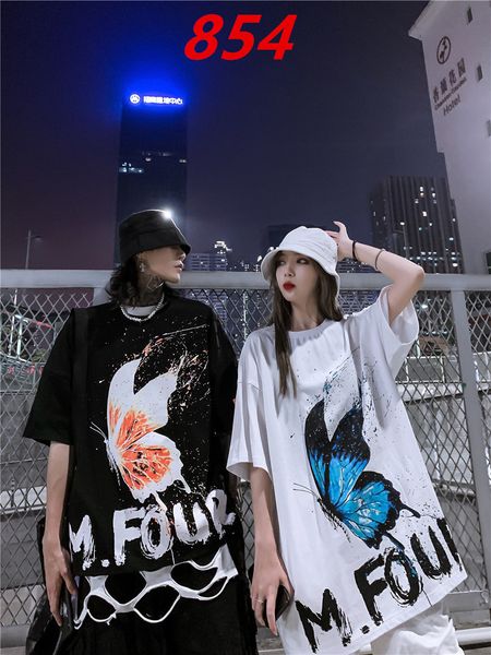 

european and american fashion brand cartoon printed couples short-sleeved t-shirt mens national fashion oversize loose hip hop half-sleeve b, White;black