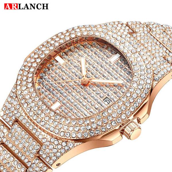 

замороженные часы женщины хип-хоп bling diamond мужские бизнес часы из нержавеющей стали горячая мода дамы наручные часы женские часы челове, Slivery;brown