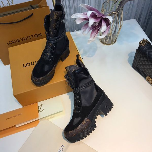 

louis vuitton Lv 2020 новых женщин ботинок Конструкторы Роскошные Женщина Boots Кожа лодыжки ботинок коренастый Мартин обувь на шнуровке Женщина ботинке