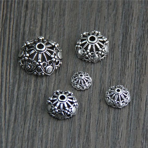 

real 925 sterling silver retro bead caps for diy fine jewelry making findings&components, Blue;slivery
