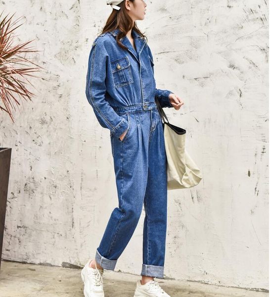 blue denim jumpsuit outfit