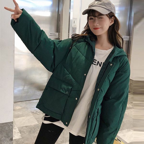 

2019 autumn winter jacket hooded women coat loose cotton-padded short jackets female parka warm casual plus size overcoat#y2, Black