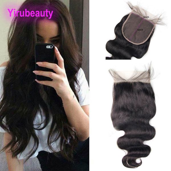 

peruvian unprocessed human hair 6x6 lace closures body wave remy hair closure middle three part nautral color from yirubeauty, Black;brown