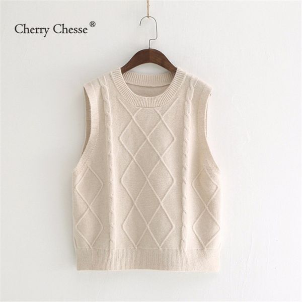 

cherry chesse twist women vest geometric o neck pullovers female spring autumn vest casual, Black;white