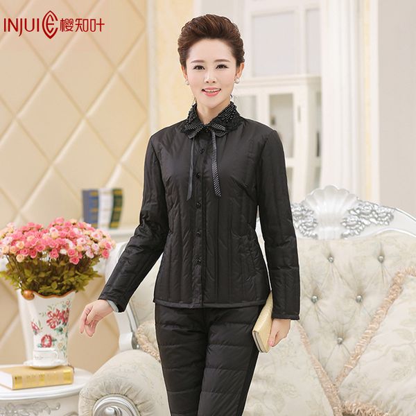 

sakura chiba winter lace pearl collar bow bandage cloth down jacket women's short light warm coat manufacturers direct selling, Black;white