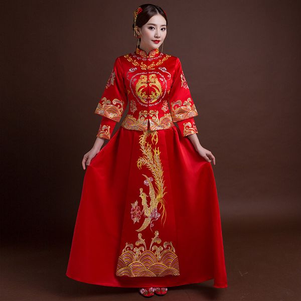 

plus size 4xl cheongsam chinese traditional dress qipao embroidery oriental dresses wedding gowns robe orientale vestido chino, Red