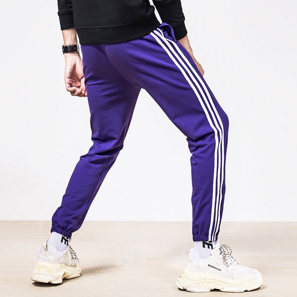

mens designer joggers casual trousers hip-hop pants ,fashion brand sweatpants stripes panalled pencil jogger pants plus k48-2, Black