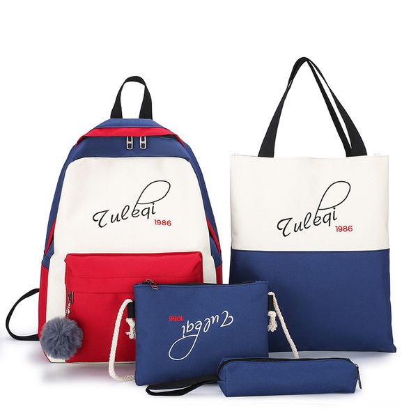 

2020 casual canvas female book backpack 4pcs/set schoolbag travel pack knapsack for women teenagers rucksack shoulder bags