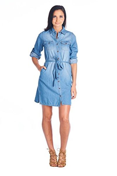 

blue age womens chambray denim shirts dress, Black;gray