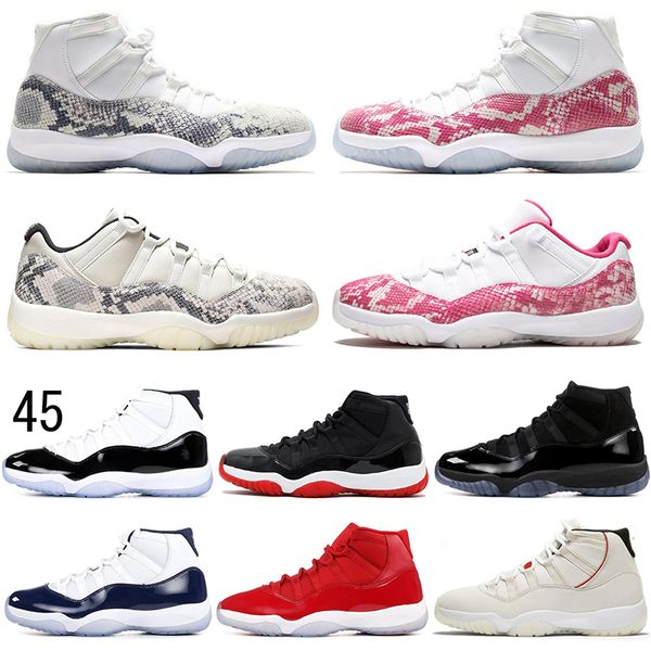 

2019 new 11 11s basketball shoes men women bred concord 45 snakeskin pink gamma blue space jam designer mens trainers sports sneakers, Black