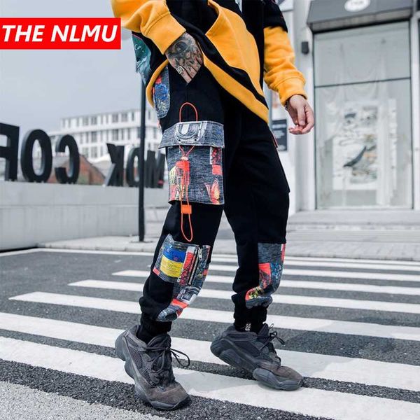

mens harem pants joggers sweatpant men 2020 hip hop color patchwork track pant male fashion streetwear trousers black wg738