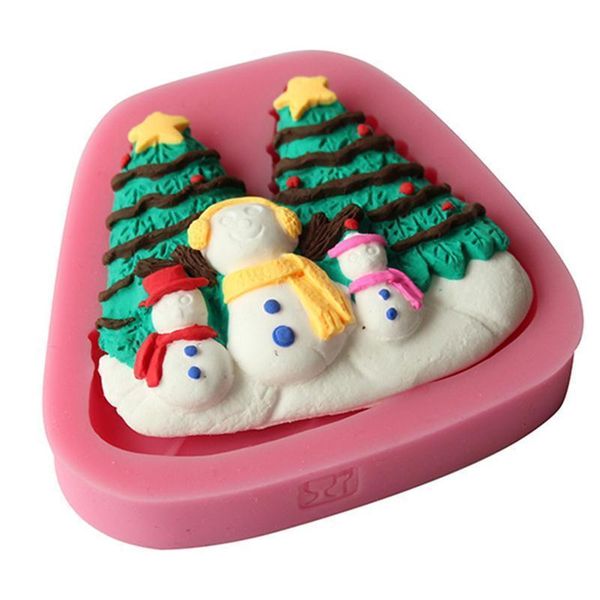 

christmas snow men trees shape silicone mold cake decoration fondant cake food grade soap chocolate moulds