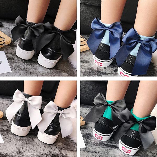 

cocotekk]34 colors women's cute candy color bow socks female fashion casual contrast color short socks lovely bow knot soks, Black;white
