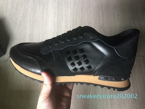 

size 35-46 women/men casual shoes camouflage genuine leather lace up couple star shoes rivets flat shoes s02, Black