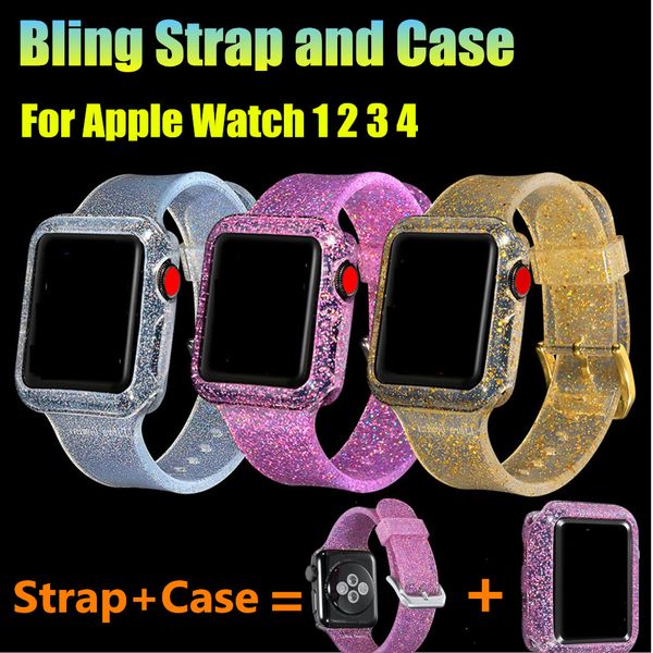 

Bling band for iwatch 44mm 38mm clear ilicone hiny trap and watch ca e for apple watch 1 2 3 4 watchband and cover