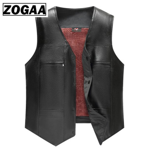 

men pu leather fleece vest autumn winter middle-aged fashion men's loaded fleece vest coat large size zogaa, Black;white