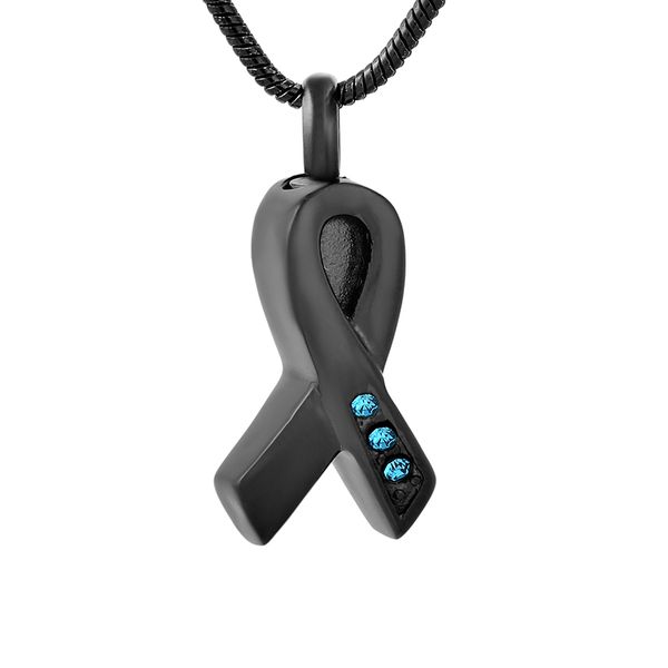 

z8656 black stainless steel silk ribbon with blue crystal cremation urn pendant ash holder keepsake memorial jewelry, Silver