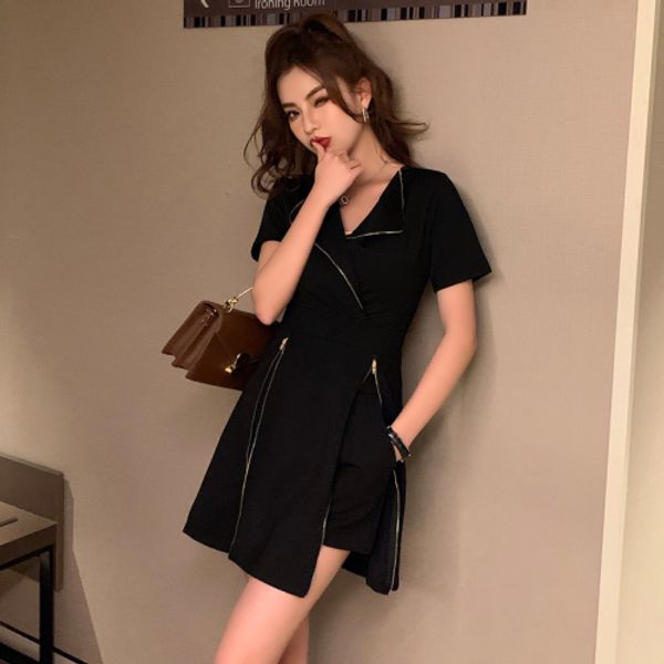 

two pieces set summer 2020 korean fashion zipper a line dress black shorts 2 piece outfits for women matching sets conjunto s177, White