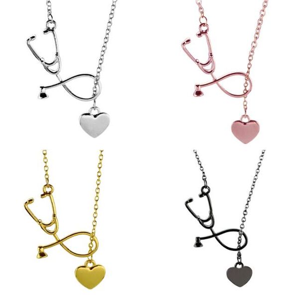 Médecin Infirmière Stéthoscope Coeur Or Rose Charme Pendentif Chaîne Collier