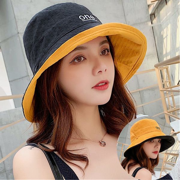 

fashion designer breathable wild double-sided fisherman hat female letter sunscreen luxury sun hat big face small sunhat, Blue;gray