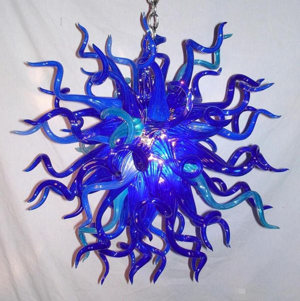 Lampen Mundgeblasene blaue Kronleuchter LED-Lichtquelle Schlafzimmer Wohnzimmer Murano-Glas Pendelleuchten Mini Art Decor Kristall-Kronleuchter