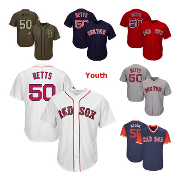 

Youth Kids Child Boston Red Sox 50 Baseball Jerseys Mookie Betts Red White Navy Gray Grey Jersey Green Salute Players Weekend All Star