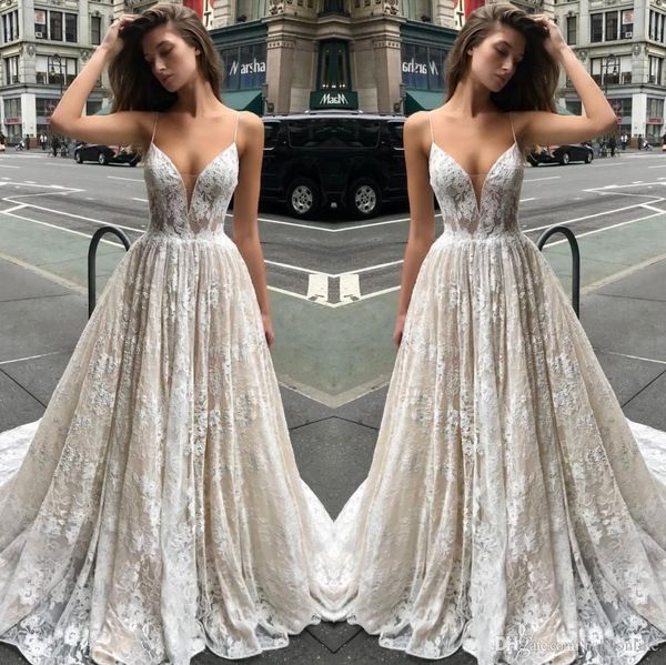 Discount 2019 Berta Lace Wedding Dresses A Line Spaghetti Straps